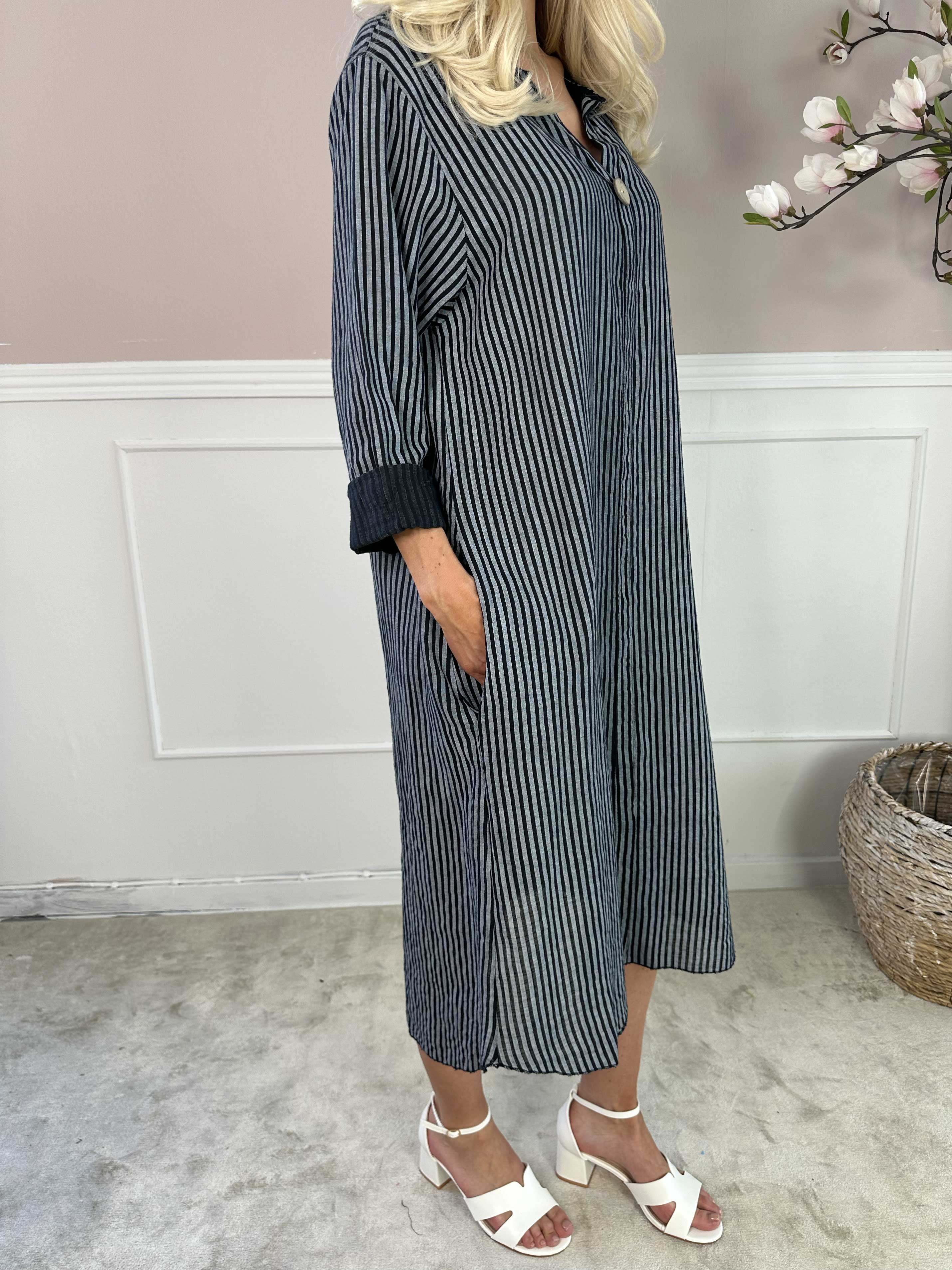 Arizona Stripe - Lang bomuldskjole i hørlignende stof